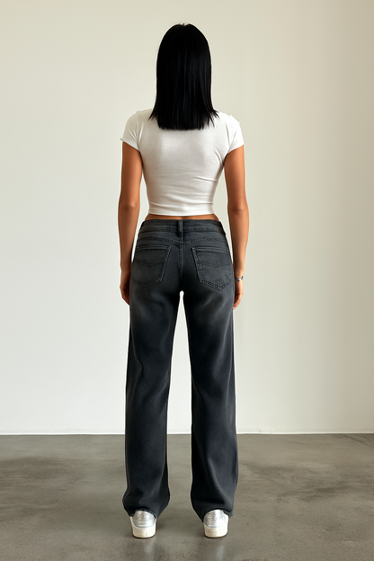 Dames Jeans Straight Leg Lage Taille Trendy Broek