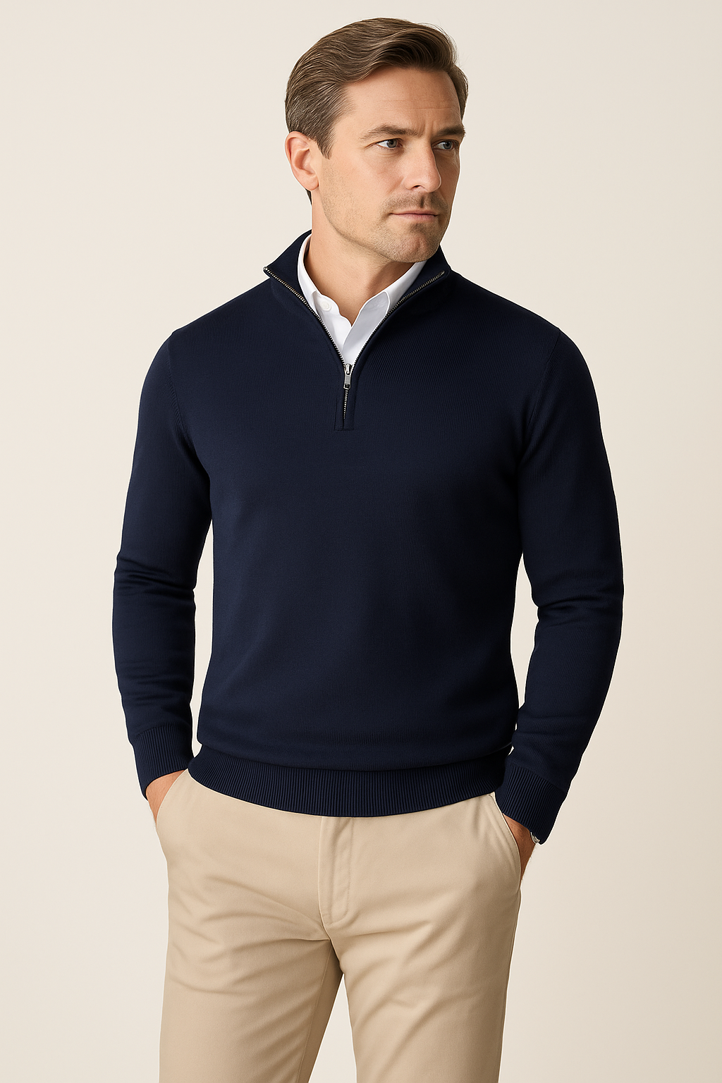 Heren Trui Half-Zip Hoge Kraag Warm en Comfortabel