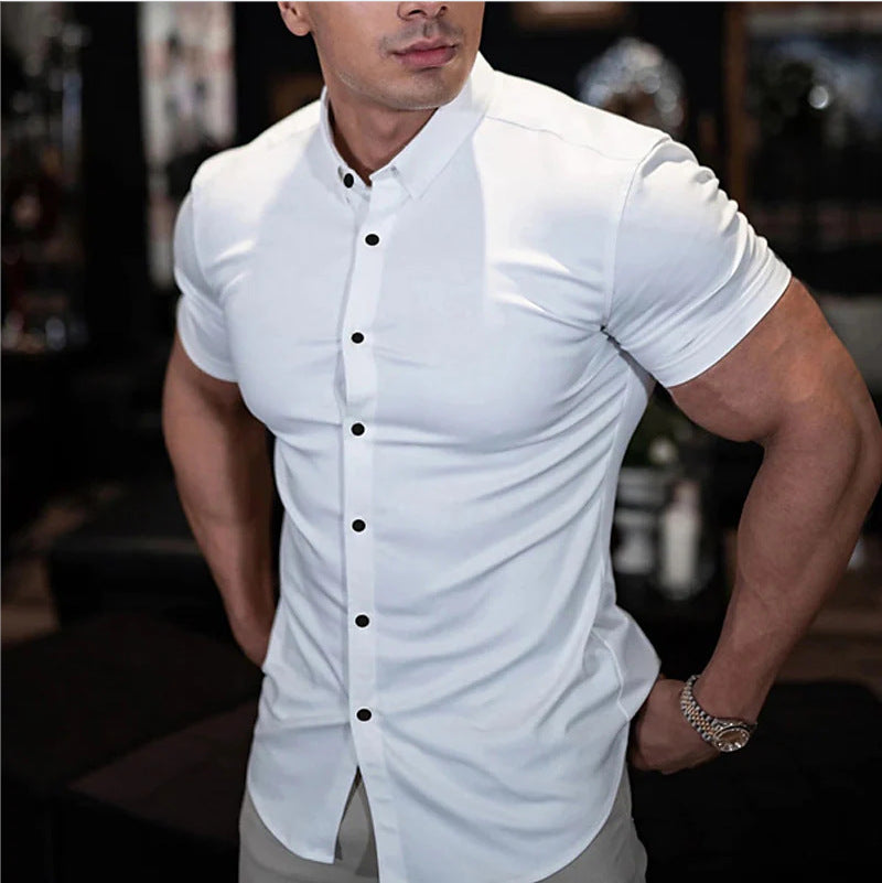 Heren Overhemd Korte Mouw Slim Fit – Zomerse Stretch Overhemd voor Uitgaan