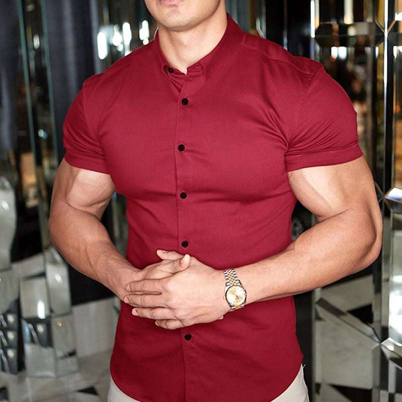 Heren Overhemd Korte Mouw Slim Fit – Zomerse Stretch Overhemd voor Uitgaan