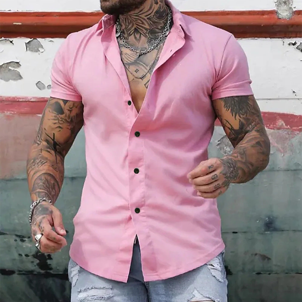 Heren Overhemd Korte Mouw Slim Fit Stretch Zomer