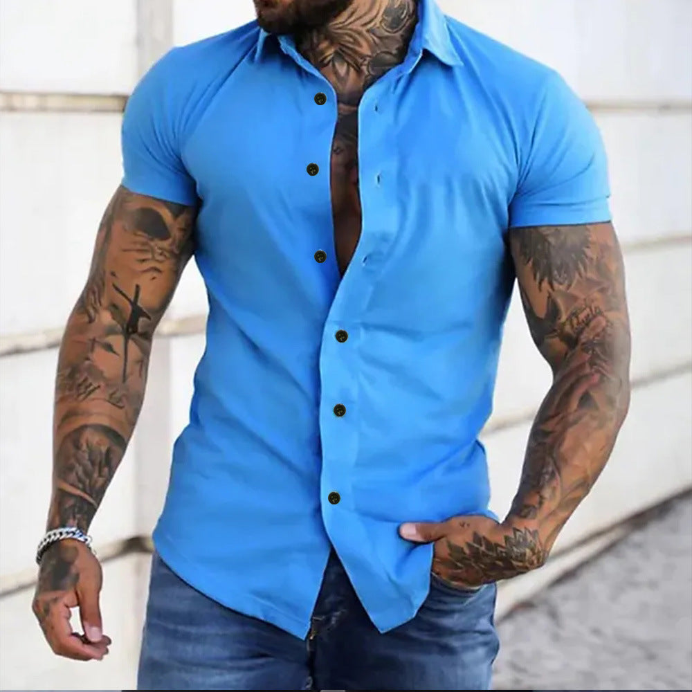 Heren Overhemd Korte Mouw Slim Fit – Zomerse Stretch Overhemd voor Uitgaan