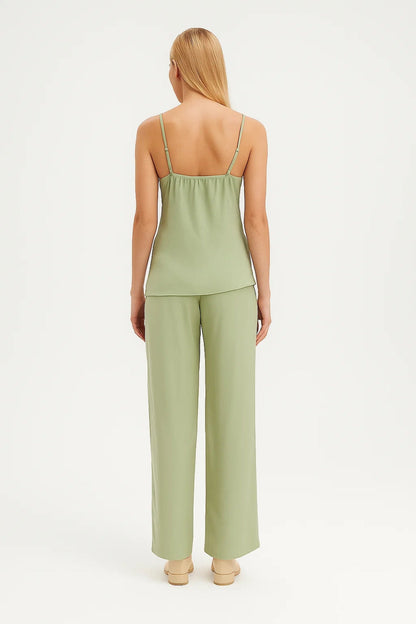 Mouwloze Top en Wijde Broek Set met Strikdetail