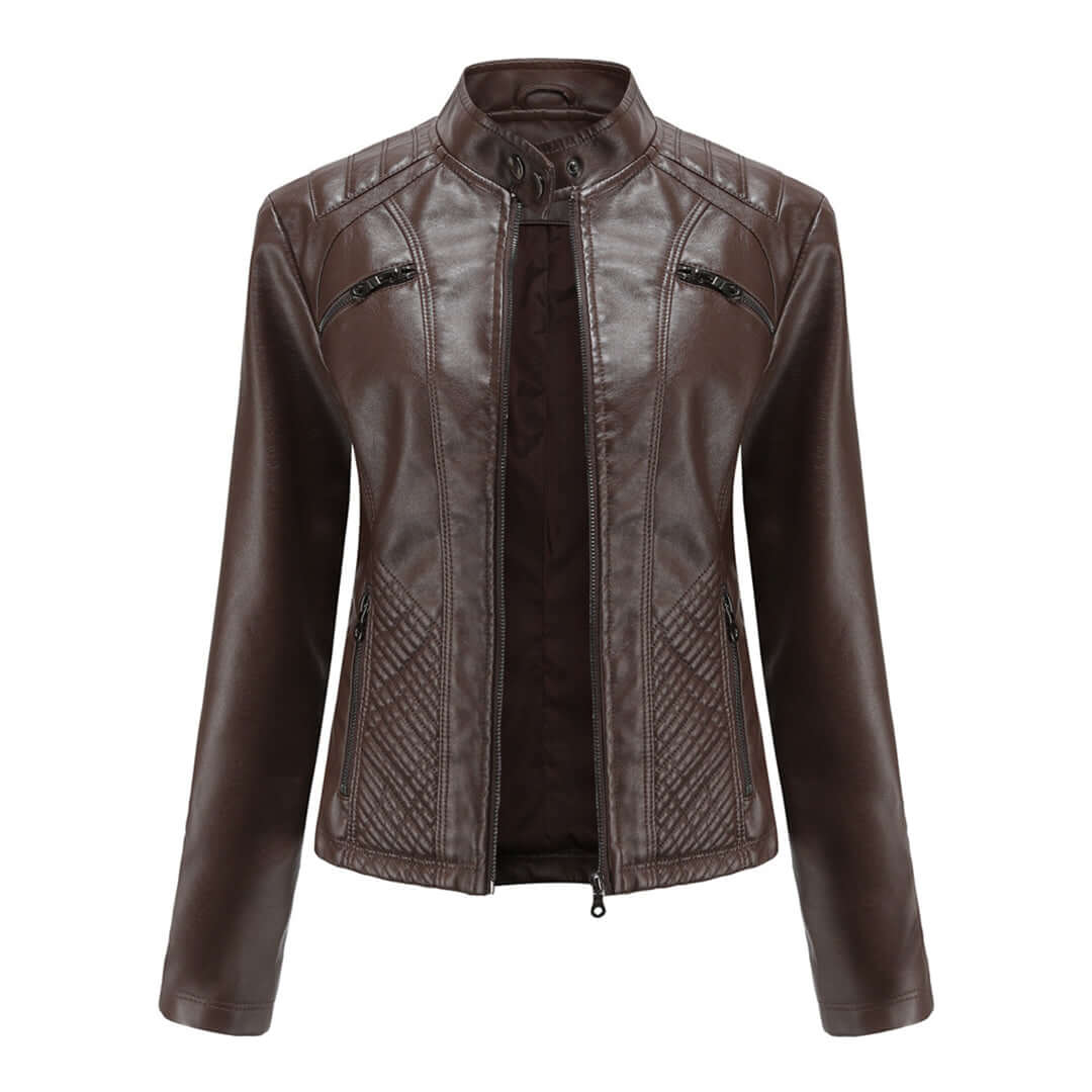 Dames Leren Jas Elegante Klassieke Stijl