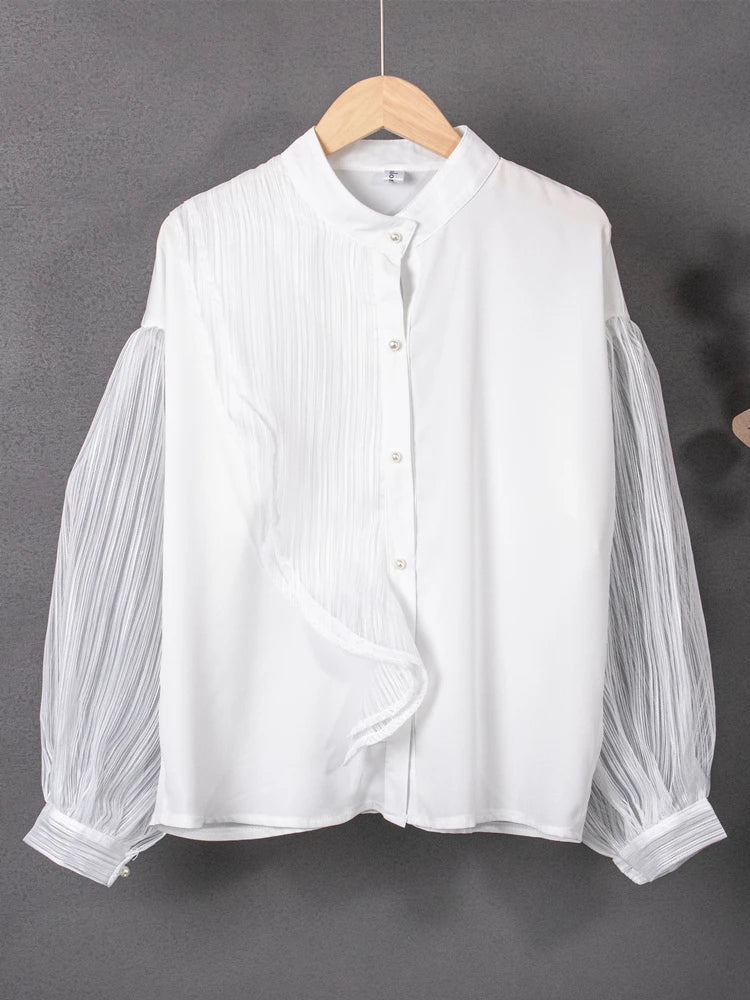 Vrouwelijke Retro Blouse Elegante Katoen Stof