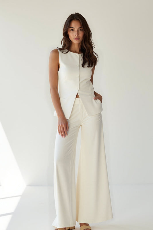 Dames Gilet Set met Wijde Broek en Asymmetrische Jurk Elegant - StudioMarella