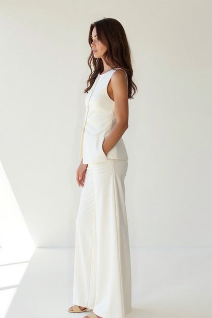 Dames Gilet Set met Wijde Broek en Asymmetrische Jurk Elegant