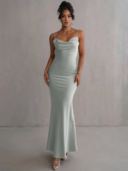 Elegante Maxi Jurk Open Rug Cowl Halslijn