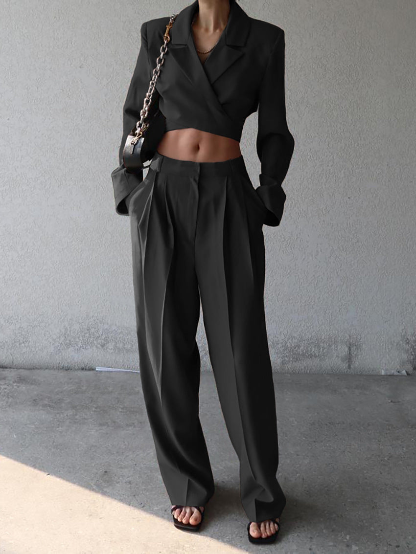 Dames Set - Cropped Blazer en Wijde Broek Tweedelig Coral - StudioMarella