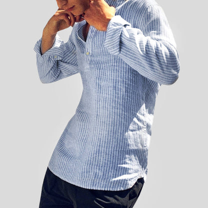 Herens Henley Shirt van Katoen en Linnen met Bandkraag