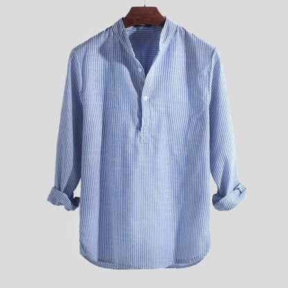 Herenshirt van Katoen en Linnen met Bandkraag