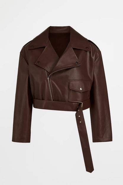 Dames Bikerjas Kort Model met Rits en Ceintuur Casual - StudioMarella