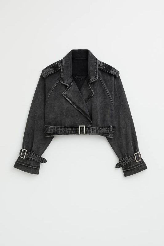 Dames Cropped Jeansjasje Stoer met Gesp Modern Design - StudioMarella