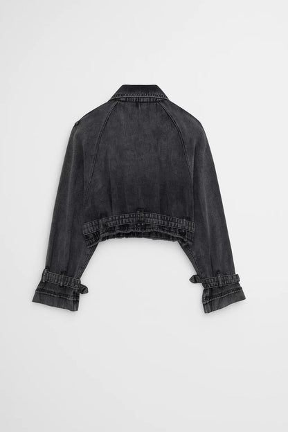 Dames Cropped Jeansjasje Stoer met Gesp Modern Design