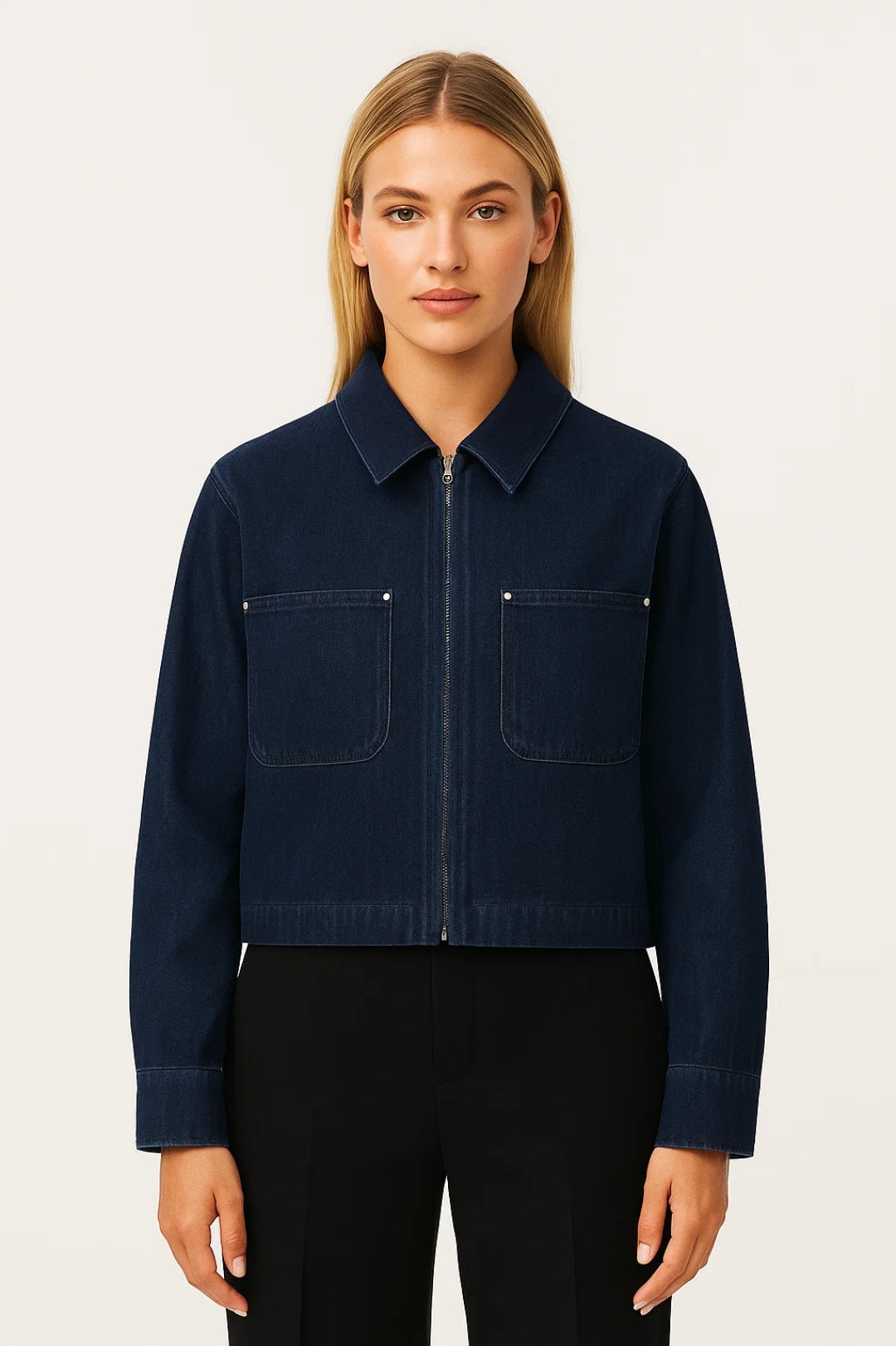 Dames Jas Cropped Met Kraag en Rits Casual Stijl