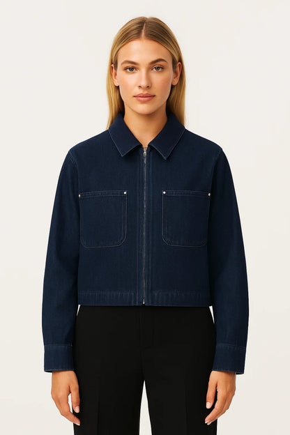 Dames Jas Cropped Met Kraag en Rits Casual Stijl