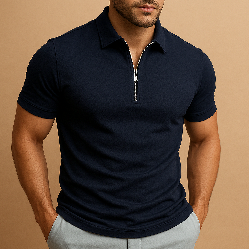 Heren Polo Slim Fit Ritssluiting Klassiek Design