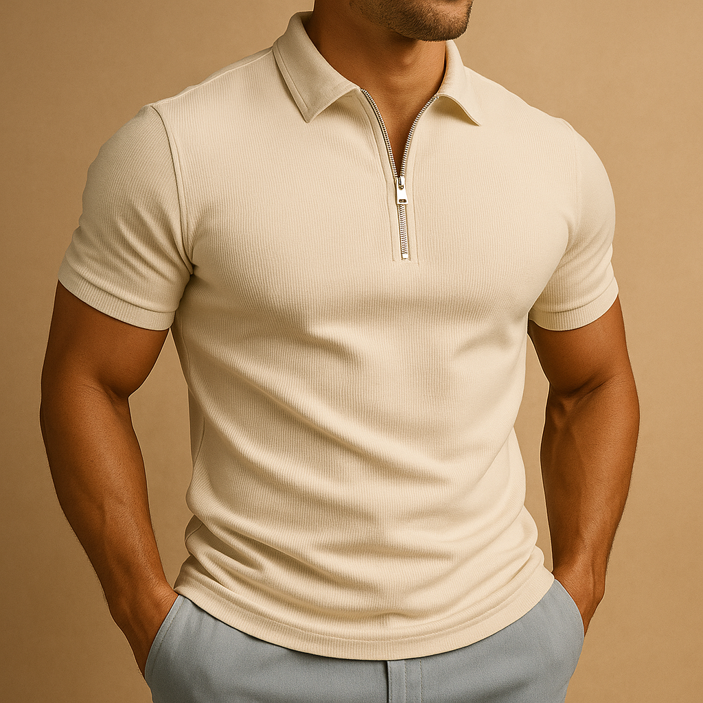Heren Polo Slim Fit Ritssluiting Klassiek Design