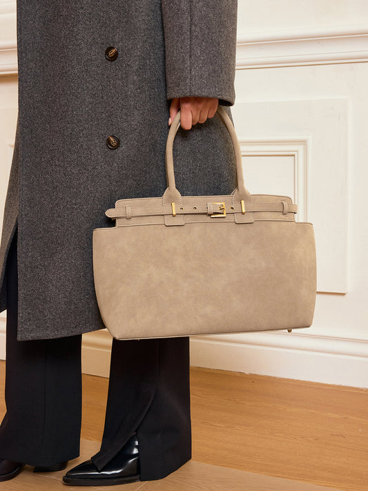 Dames Handtas Beige Suède Goudkleurige Sluiting - StudioMarella
