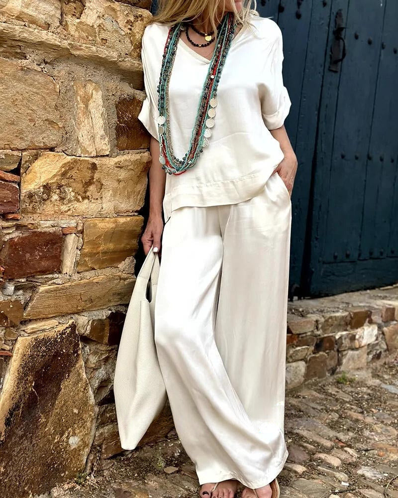 Dames Zomer Outfit Blouse en Wijde Broek Set Vrouwelijke Stijl - StudioMarella
