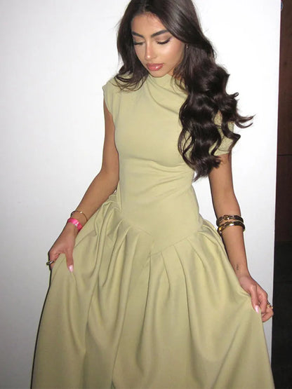 Plooi Jurk Groen Dames Stijlvol Elegant Model