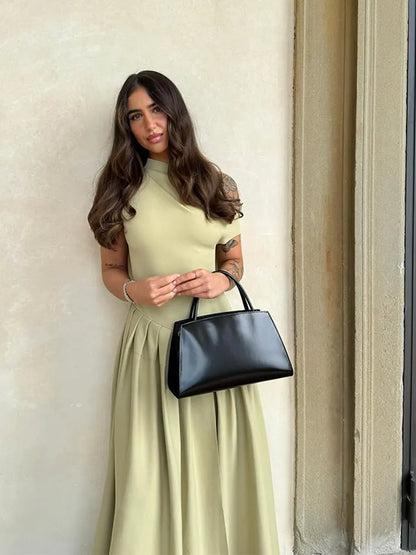Plooi Jurk Groen Dames Stijlvol Elegant Model