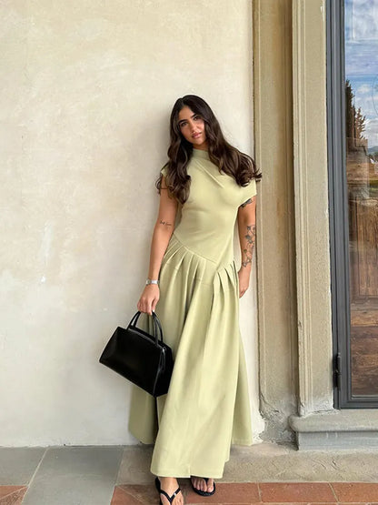 Plooi Jurk Groen Dames Stijlvol Elegant Model