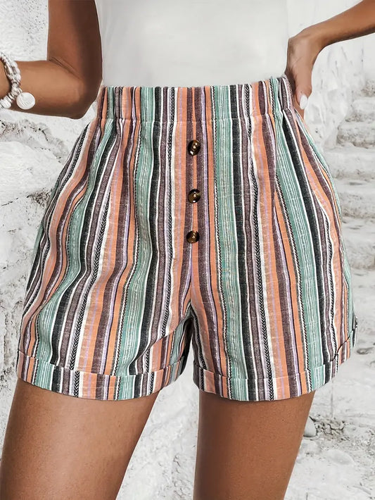 Dames Shorts Hoge Taille Zomerse Streeppatroon - StudioMarella