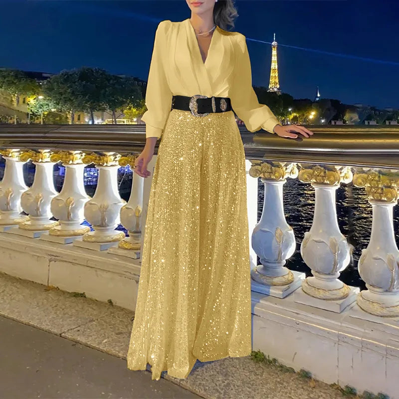 Dames Jumpsuit Gouden Kleur Elegante Jurk