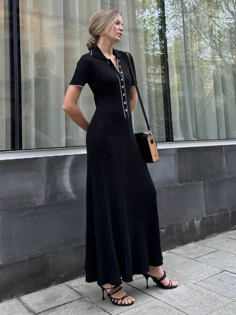 Lange Jurk Met Metalen Knopen Elegante Avondjurk