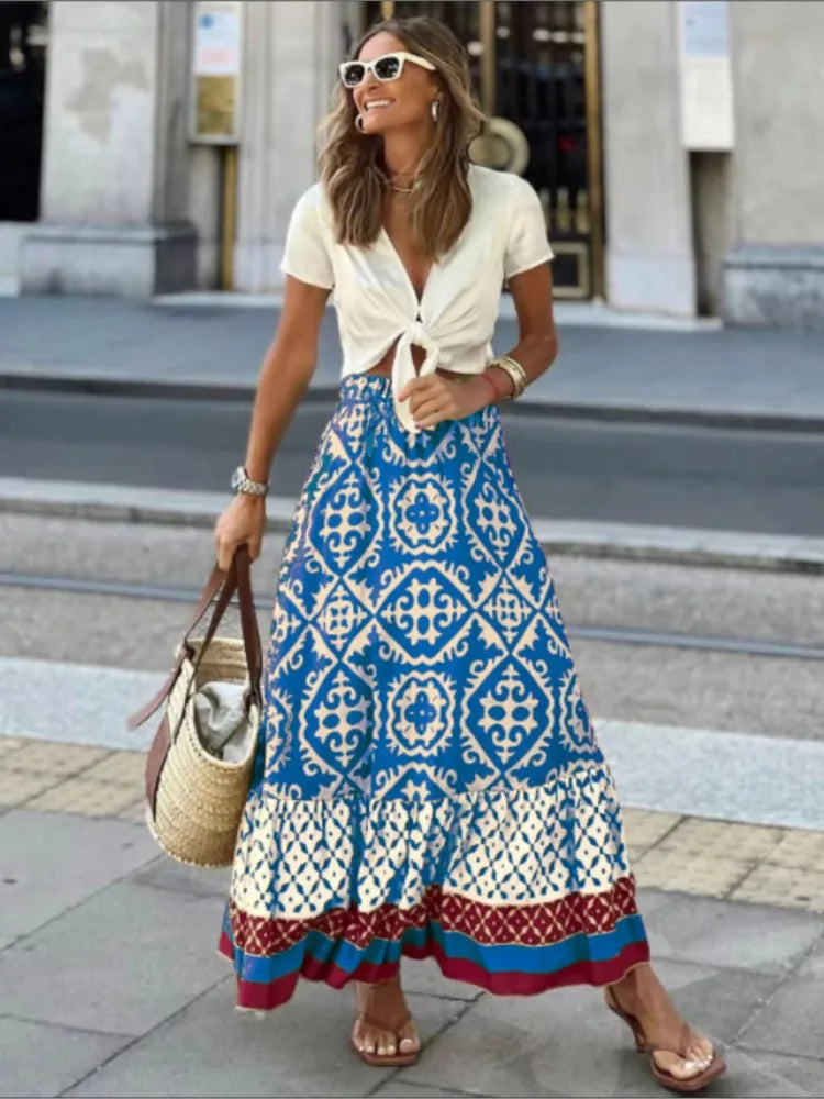 Dames Retro Print Midi Rok – Liora