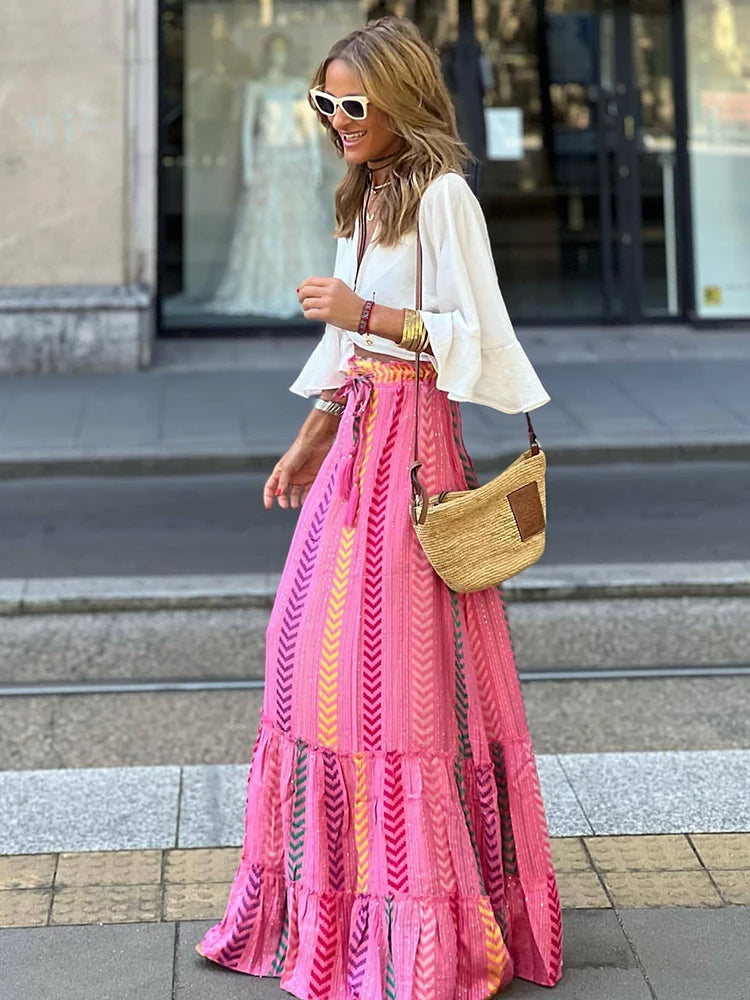 Dames Retro Print Midi Rok – Liora