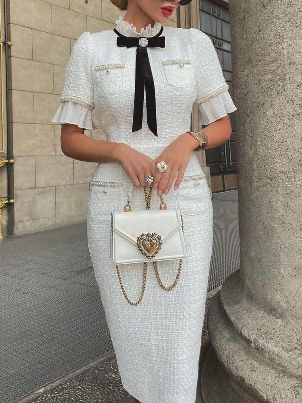 Dames Tweed Midi Formele Jurk - Aerin