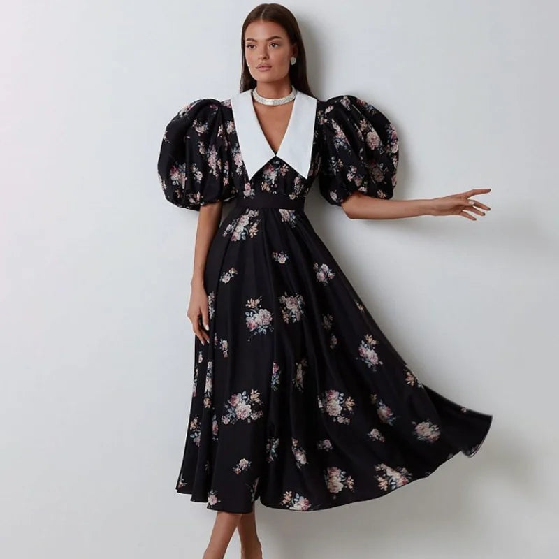 Feestjurk Bloemenprint Hofstijl Jurk voor Vrouw
