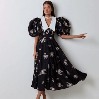 Feestjurk Bloemenprint Hofstijl Jurk voor Vrouw