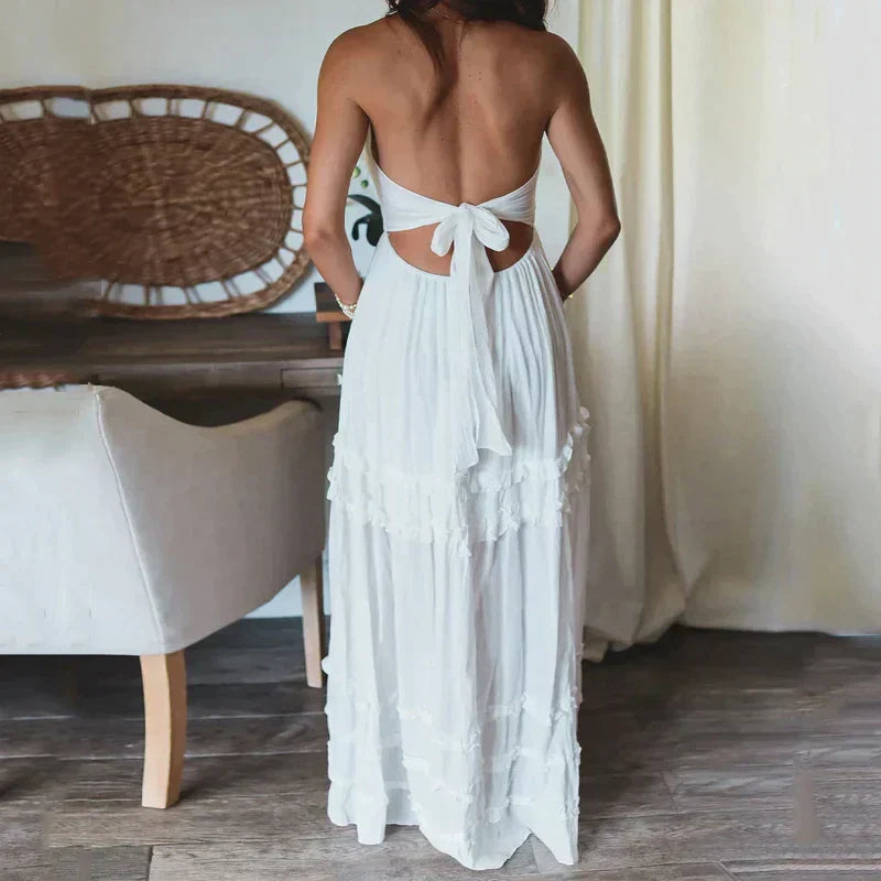 Dames Zomerjurk Maxi Elegante Jurk met Uitgesneden Halslijn
