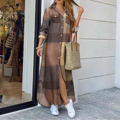 Dames Jurk Geruit Maxi Overhemd Stijl