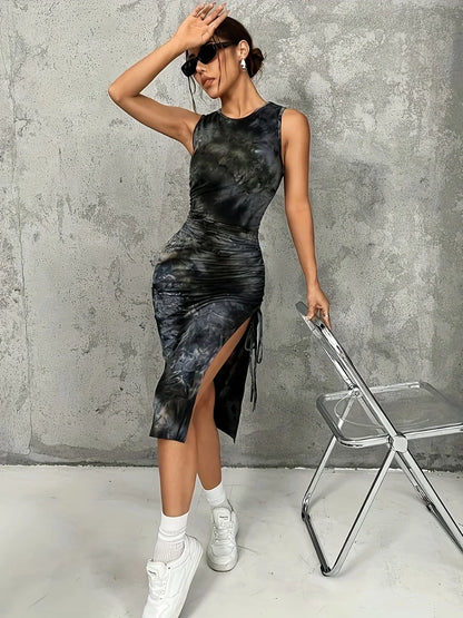 Dames Midi Jurk Stropdas Print Bodycon Model - StudioMarella