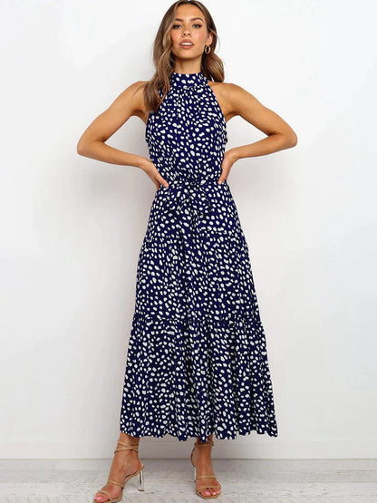 Dames zomerjurk met stippenprint Halter Slim Fit - Emma