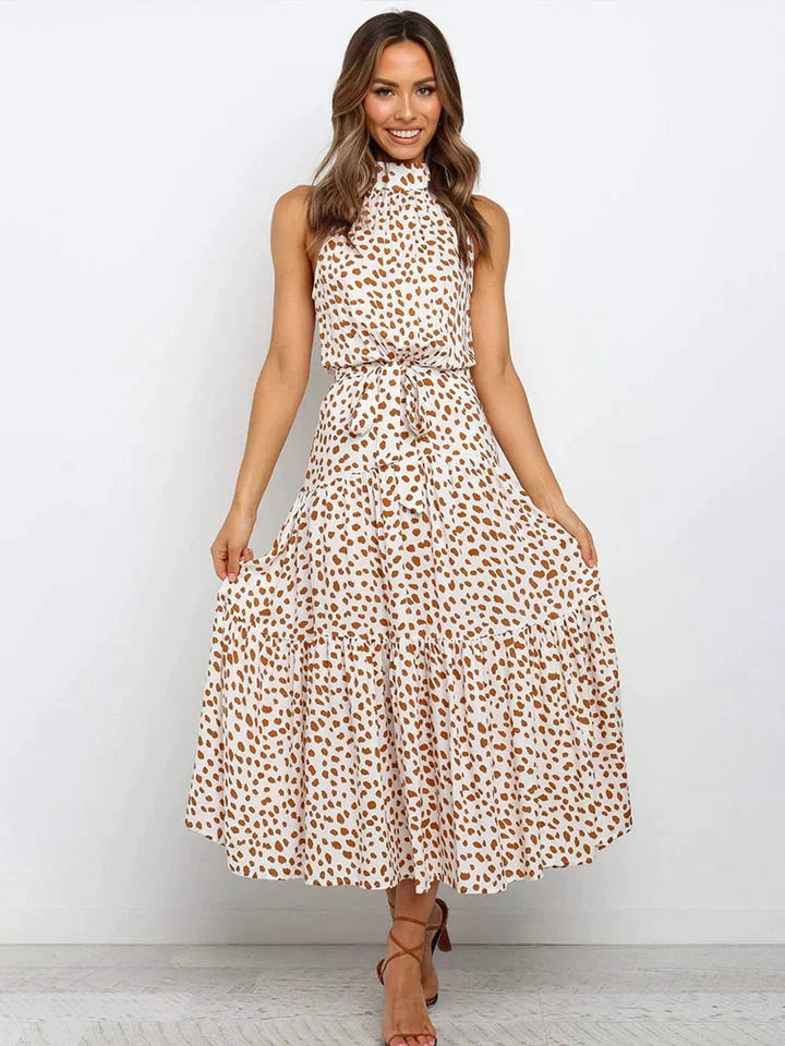 Dames zomerjurk met stippenprint Halter Slim Fit - Emma