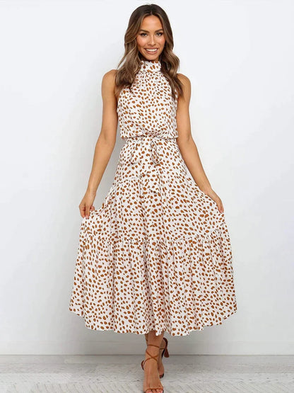 Dames zomerjurk met stippenprint Halter Slim Fit - Emma