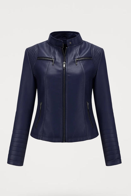 Dames Bikerjas Getailleerd Met Opstaande Kraag Casual Stijl