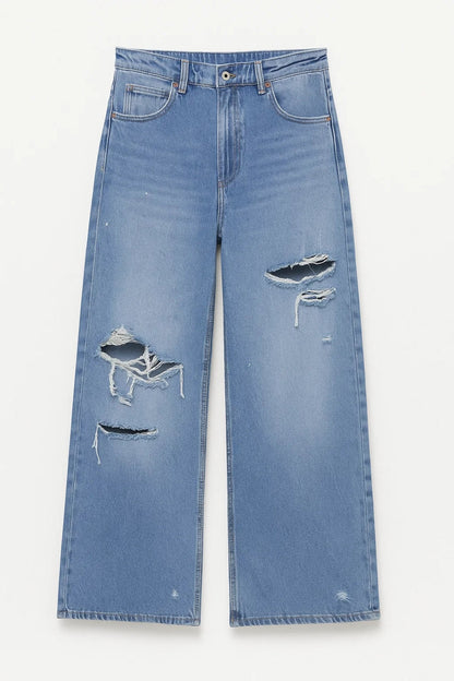 Dames Jeans Wijd Met Scheuren Casual Streetwear - StudioMarella