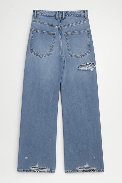 Dames Jeans Wijd Met Scheuren Casual Streetwear