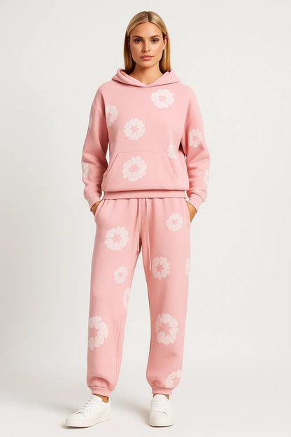 Dames Trainingspak Oversized Hoodie Set met Leuke Print Casual