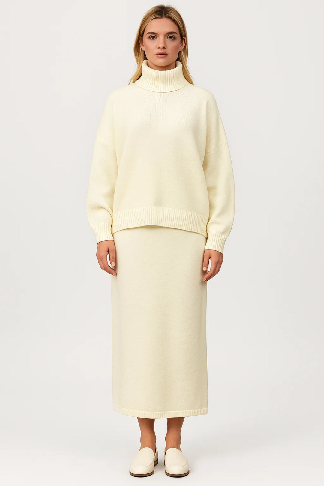 Dames Trui met Rok - Oversized Coltrui en Midi Rok Klassiek Stijl - StudioMarella