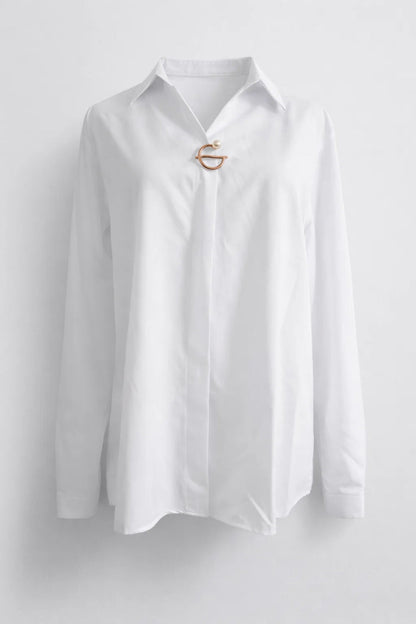 Dames Blouse - Elegante Overhemd met Gouden Gesp en Klassiek Design