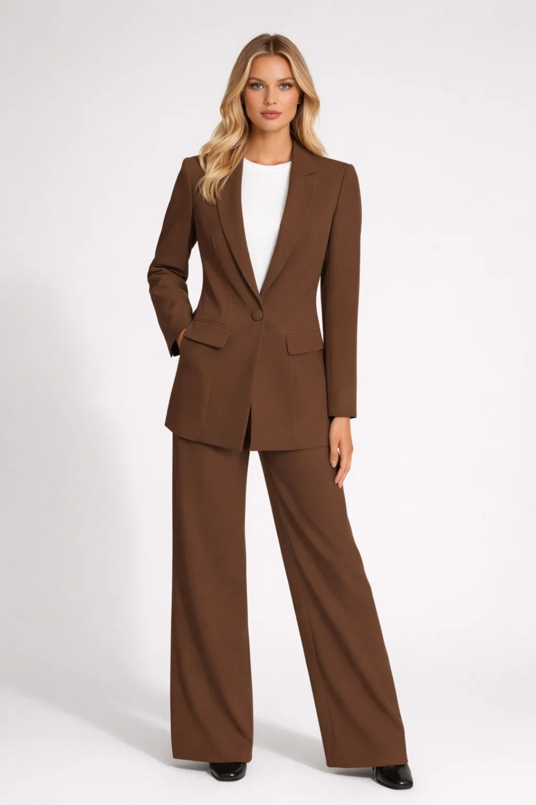 Dames Blazer Set - Getailleerd Colbert met Wijde Broek Elegant - StudioMarella