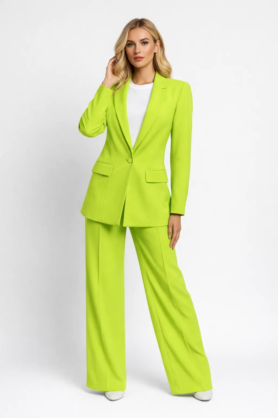 Dames Blazer Set - Getailleerd Colbert met Wijde Broek Elegant