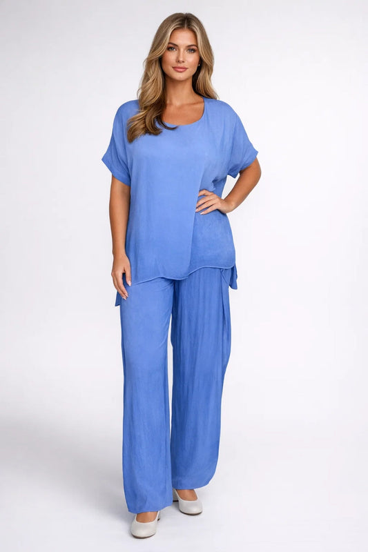 Dames Oversized Set - Wijde Broek met Ronde Hals Top Casual - StudioMarella